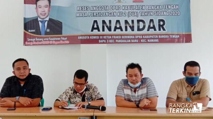 Anggota DPRD Bangka Tengah Dapil III Pangkalabaru - Namang, Anandar dari fraksi Gerindra gelar Reses di Kelurahan Dul, Kecamatan Pangkalanbaru, Kabupaten Bangka Tengah, Kamis (14/05/2020).