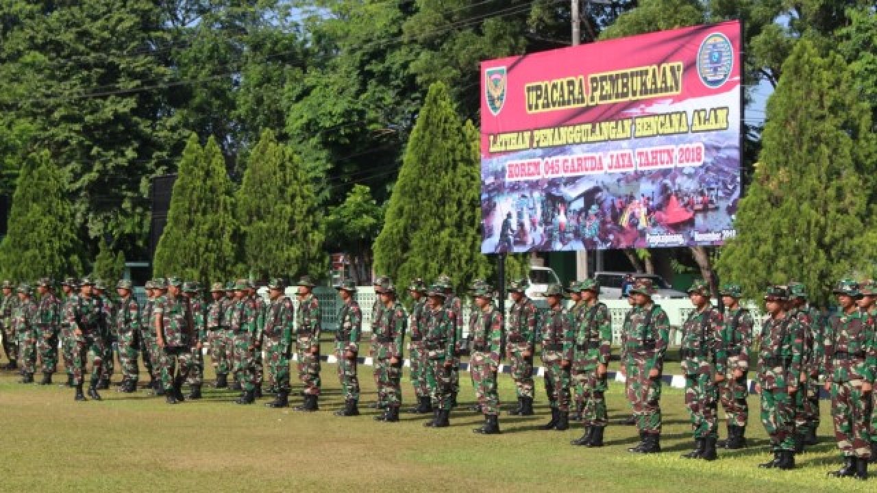 Korem 045/Garuda Jaya menggelar latihan penanggulangan bencana alam selama tiga hari, pada tanggal 26 hingga 30 November 2018, di Lapangan Makodim 0413/Bangka Jalan Solihin GP Pangkalpinang.