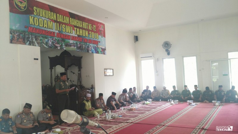 Kolonel Inf Abdurrahman, selaku Komandan Korem (Danrem) saat sambutan acara syukuran HUT Kodam II Sriwijaya di Masjid Arsani Pangkalpinang.