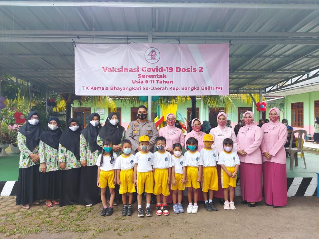 Polsek Belinyu Bersama TK KEMALA BHAYANGKARI 03 Belinyu Gelar Vaksinasi Anak Dosis Kedua