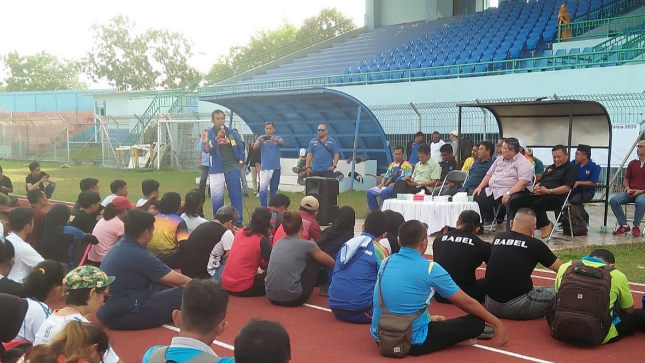 Kontingen Babel saat Pemusatan Latihan Daerah (Pelatda), di Stadion Depati Amir, Sabtu (08/02/2020).