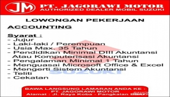  Bangka Terikini -- Informasi lowongan pekerjaan yang dikutip dari Official Facebook Resmi PT. JAGORAWI MOTOR,