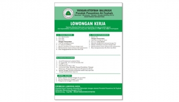 Informasi lowongan pekerjaan untuk tenaga pendidik, di Pondok Pesantren At-Toybah,,